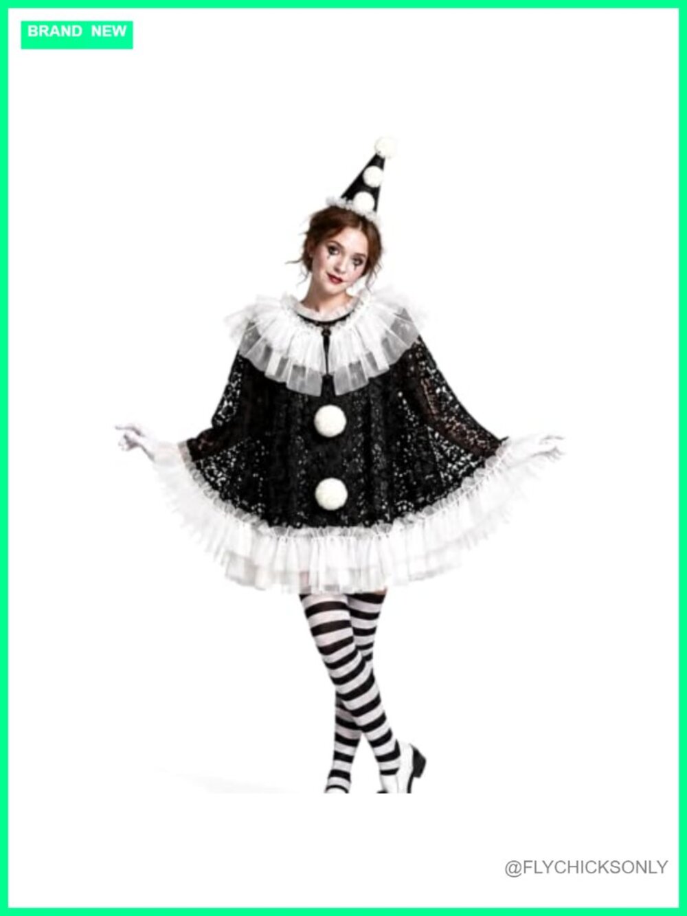 Halloween Clown Costume Set for Women Jester Cosplay with Poncho Gloves Tights